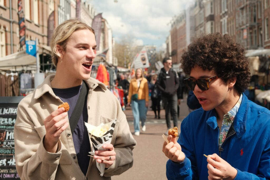 boys enjoying Amsterdam food tour